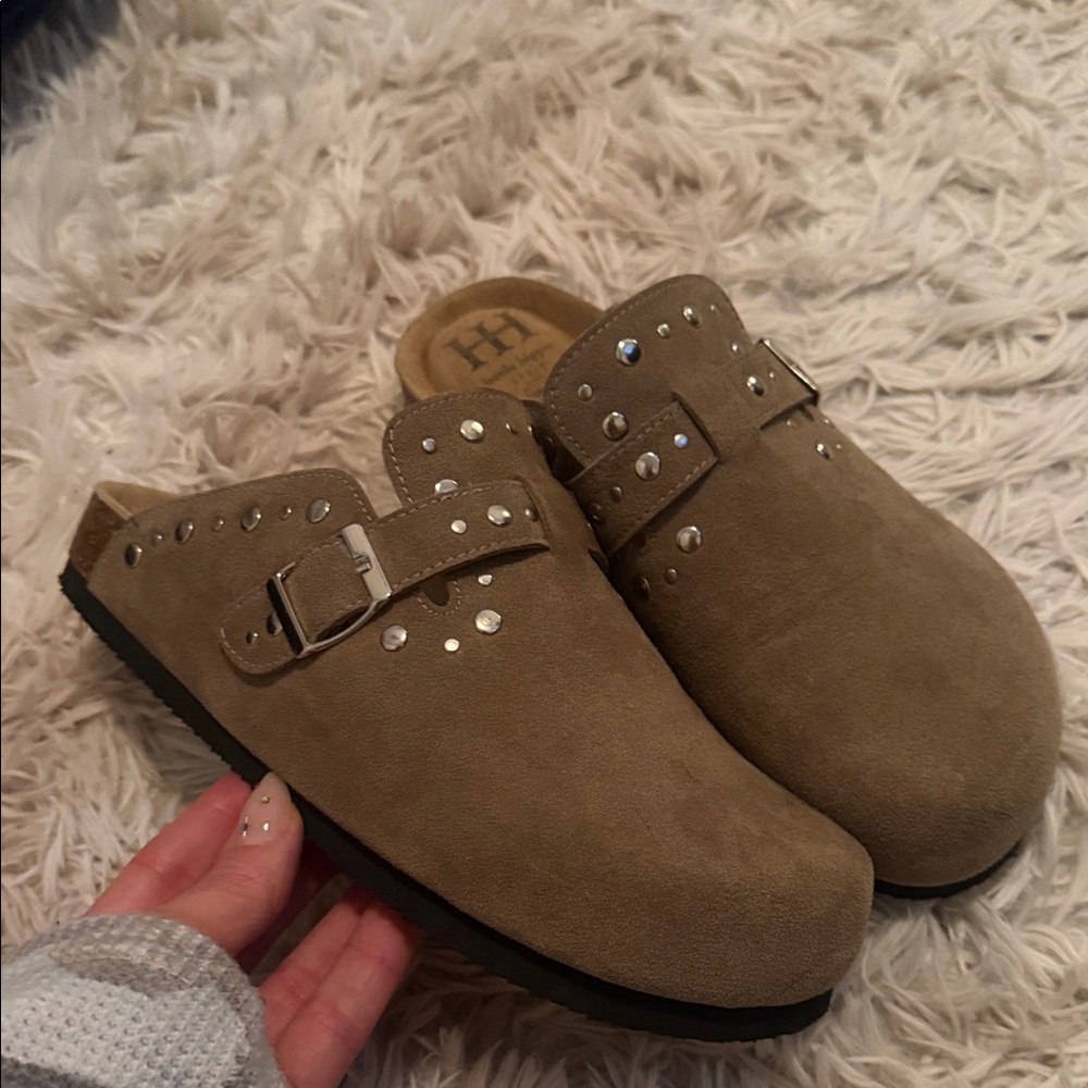 Haute Hippie Tan Suede Mules with Silver Studs